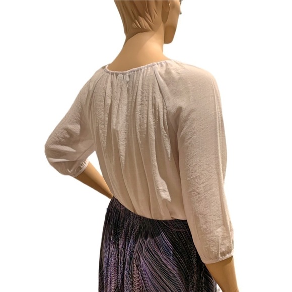 Spense Peasant Blouse Size XL Boho White Tunic w/ Blue Crocheted Tie Front - Picture 7 of 10